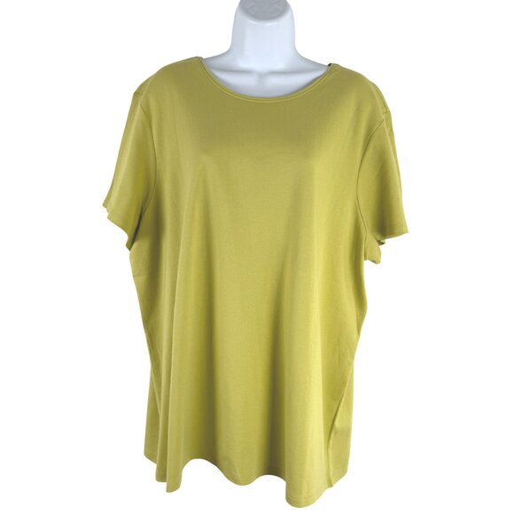 Eileen Fisher T-Shirt 2X Short Sleeve Yellow Green Cotton Solid NWT TP-3396 - Picture 1 of 9